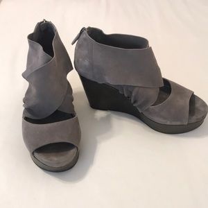 Eileen Fisher Grey Suede Wedge Sandals